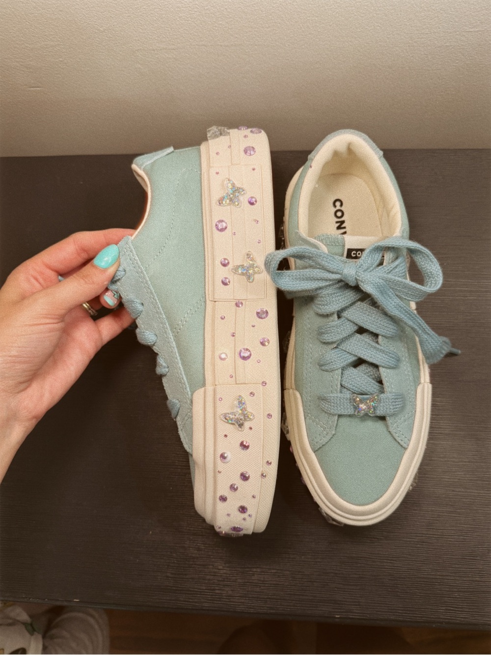 Converse Women's Butterfly Teal Green Low-Top Sneakers with Rhinestone Accents